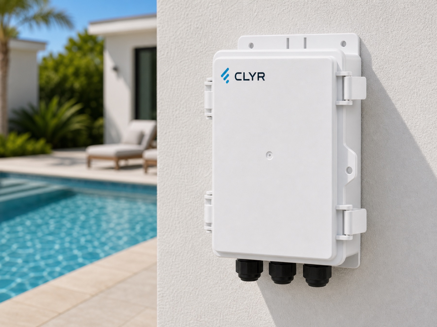 White Clyr Nano mounted on a wall beside a pool